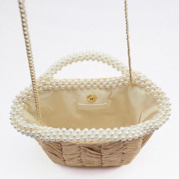 Zara Faux Pearl Bead Basket Bag - Picture 4 of 11